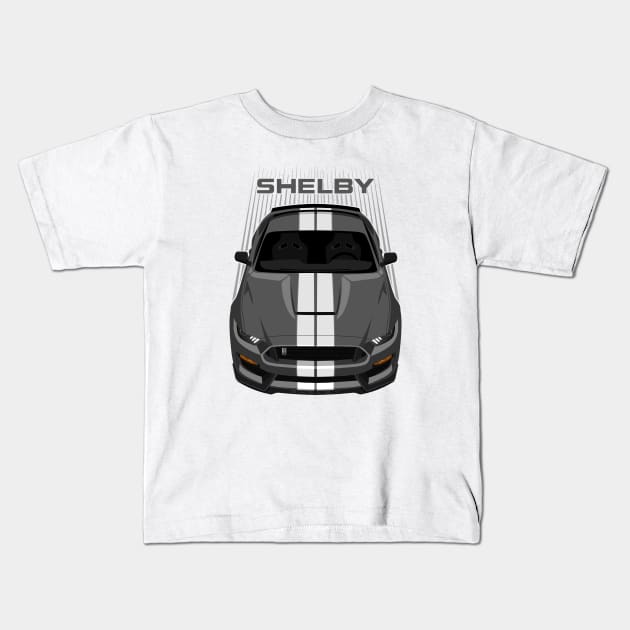 Ford Mustang Shelby GT350 2015 - 2020 - Magnetic Grey - White Stripes Kids T-Shirt by V8social